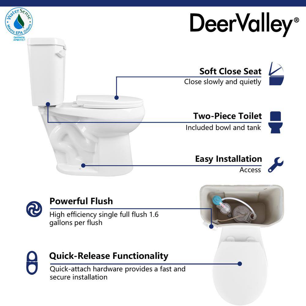 DEERVALLEY Single flush 10 in. Rough-In 2-Piece Round 1.6 GPF Toilet Map Flush 1000g Soft Closed Seat Included DV-2F0077