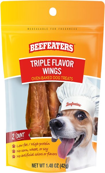 Beefeaters Triple Flavor Wings Jerky Dog Treat， 1.48-oz bag， case of 12