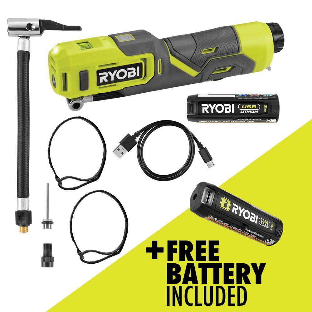 RYOBI USB Lithium High Pressure Inflator Kit with FREE 2.0 Ah USB Lithium Battery FVIF51K-FVB02