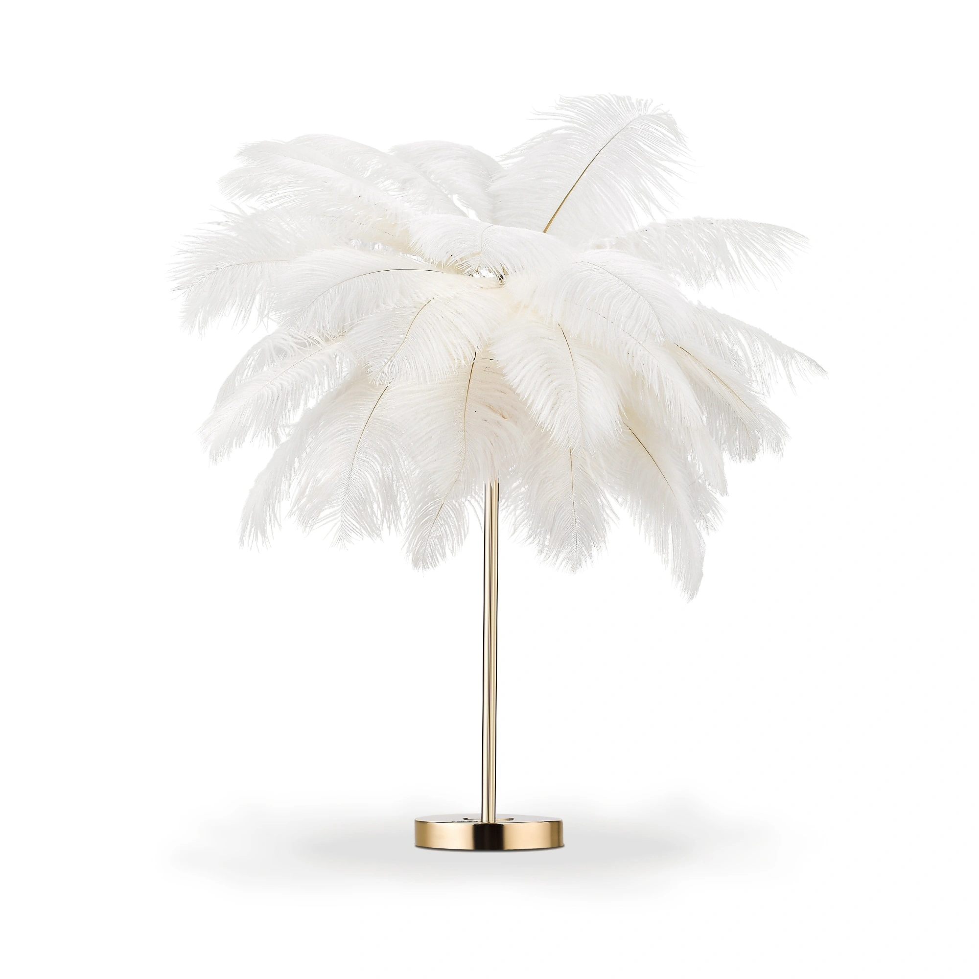 Gold and White Feather Tripod Table Lamp With Bulb