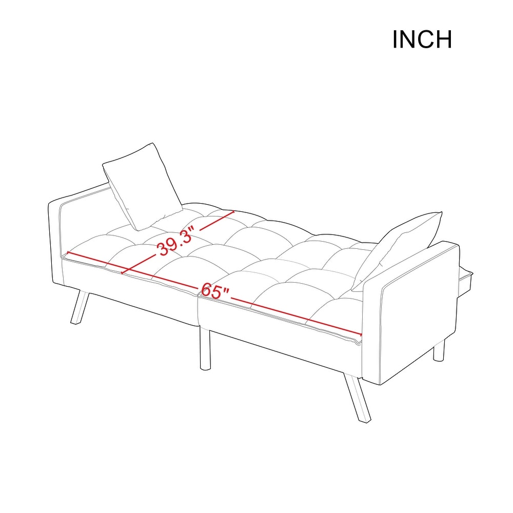 Soft futon sofa bed with 2 pillows