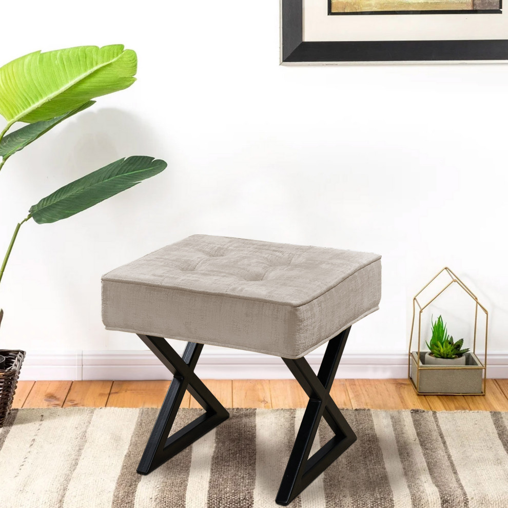 Textured Velvet Pouf Stool   Transitional   Vanity Stools And Benches   by BNF Home  Houzz