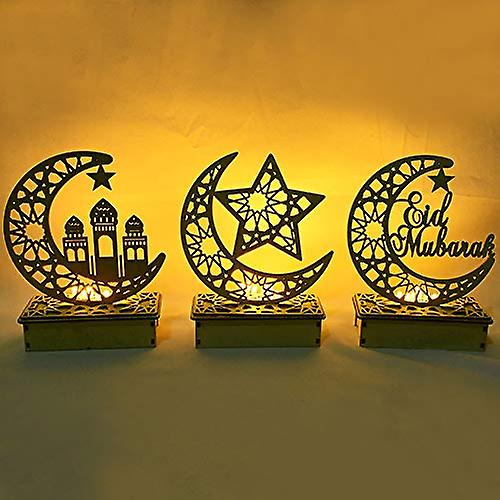 Ramadan Star And Moon Light Eid Mubarak Wooden Pendant Led Candles For Mubarak Muslim Islamic Festival Wedding Party Decor