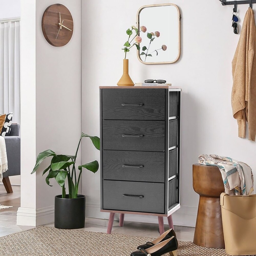 Black Manufactured Wood 4 Drawer Accent Chest with Brown Accents