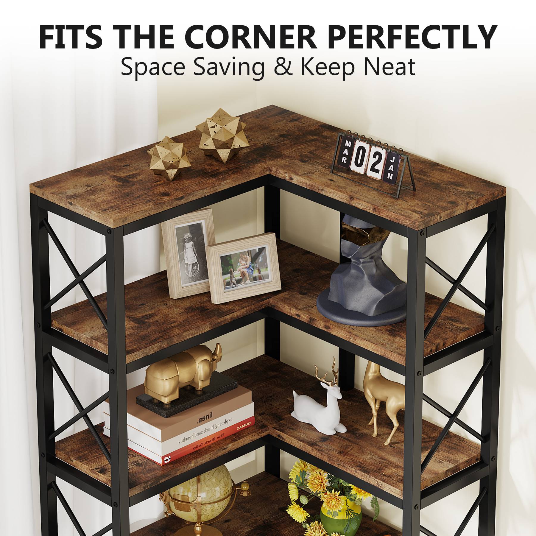 7-Tier Corner Bookshelf Corner Bookcase Storage Display Rack