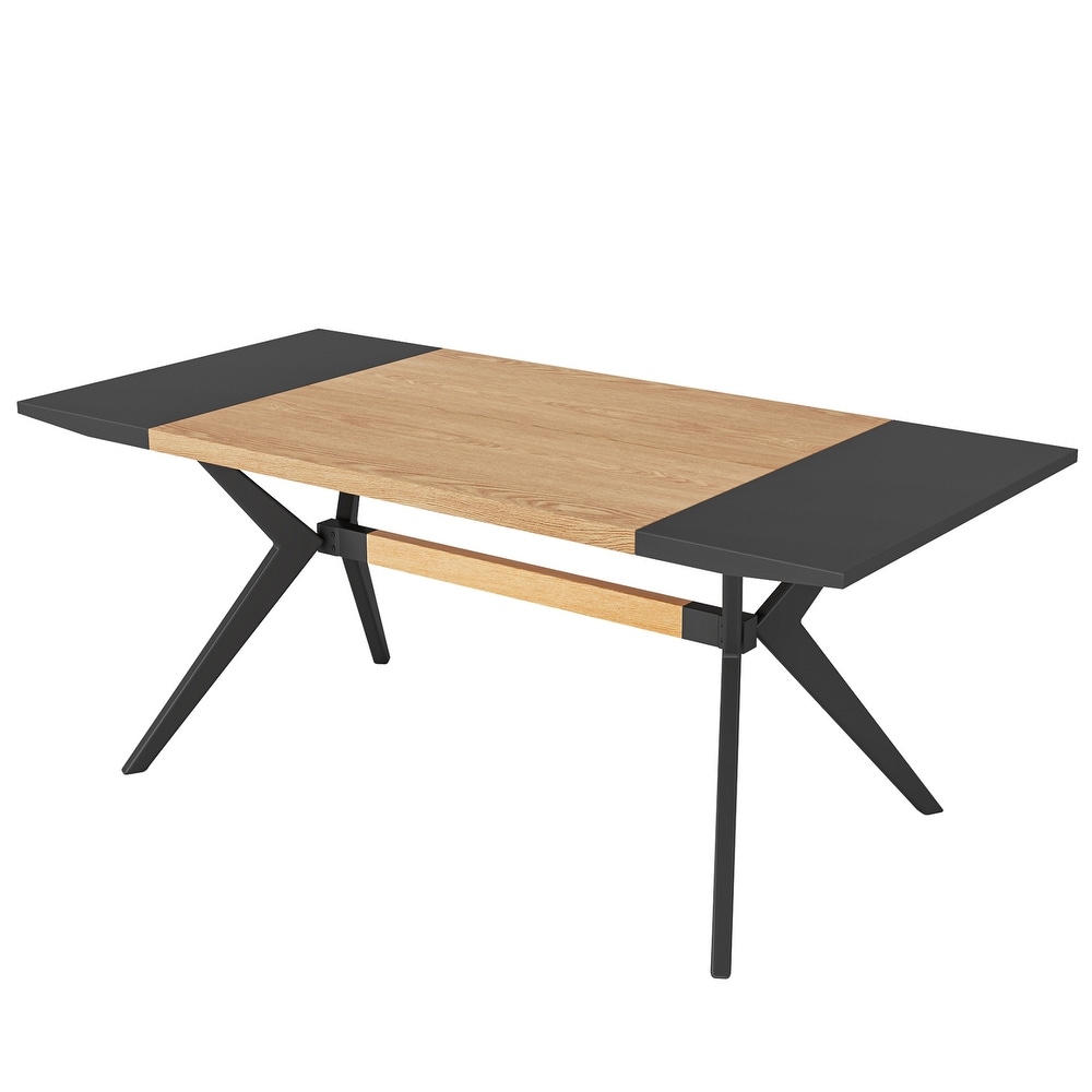 Modern 63 Inch Dining Table for 4 6 People  Rectangular Kitchen Table for Dining Room  Living Room   Natural Oak + Black