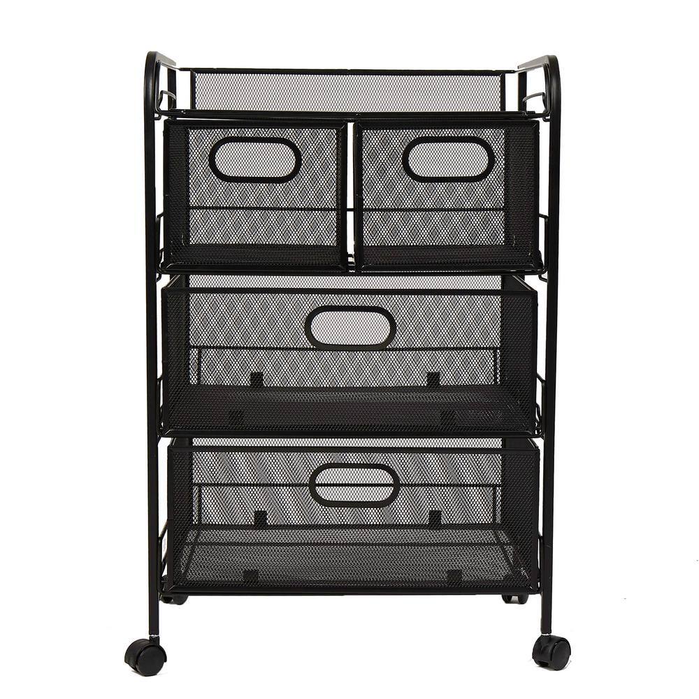 Mind Reader 4 Drawer Metal Wheeled Heavy Duty Multi-Purpose Cart File Storage Cart Utility Cart Office Storage Cart in Black 4DRMESH-BLK