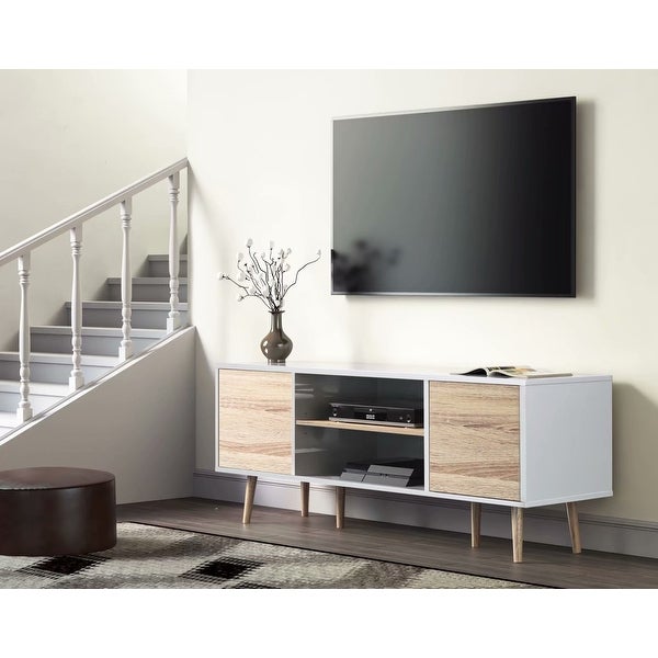 TV Stand for 60 inch TV Entertainment Center，White and Oak-53 inch