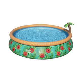 Bestway 33 in. x 15 ft. Round Fast Set Paradise Palms Inflatable Swimming Pool Set 57415E-BW