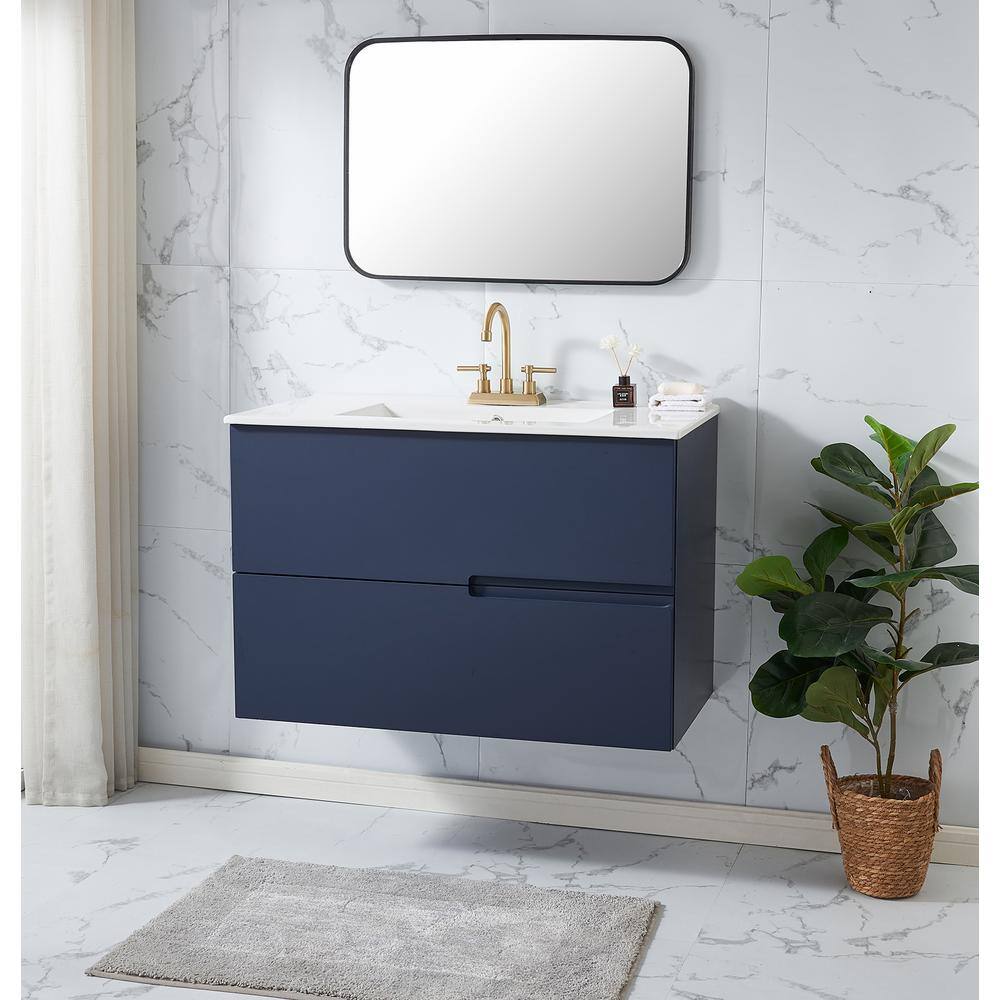 Comllen 36 in. W x 18 in. D x 24 in. H Modern Bathroom Vanity in Blue with White Ceramic Sink Top COM-US02LS-MZ90E-3