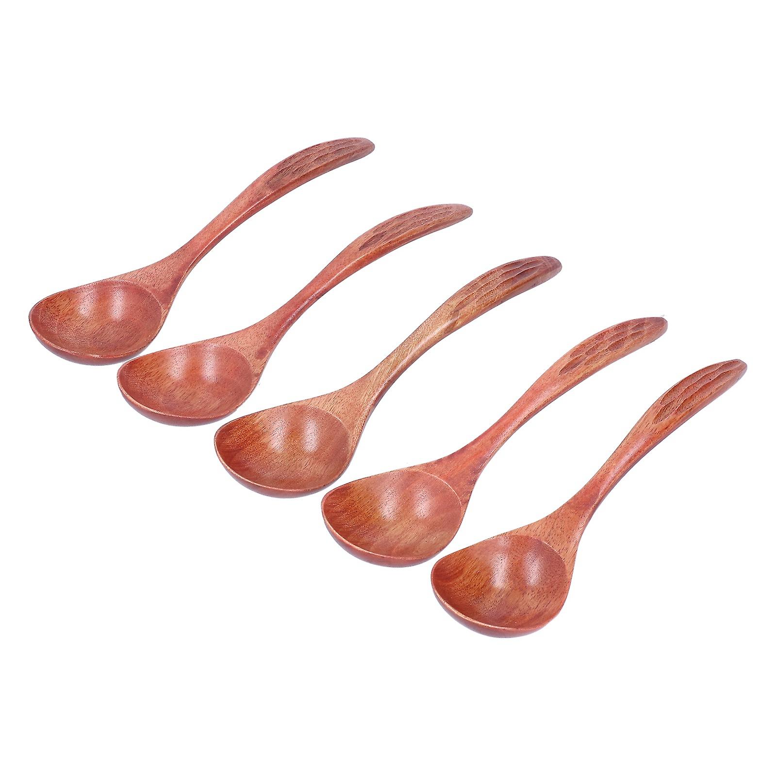 5Pcs Wooden Scoop Long Handle Sugar Salt Tea Seasoning Spoon for Home Restaurant Hotel