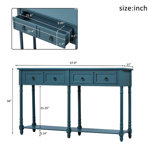 Nestfair Rectangular Console Table with Drawers and Shelf