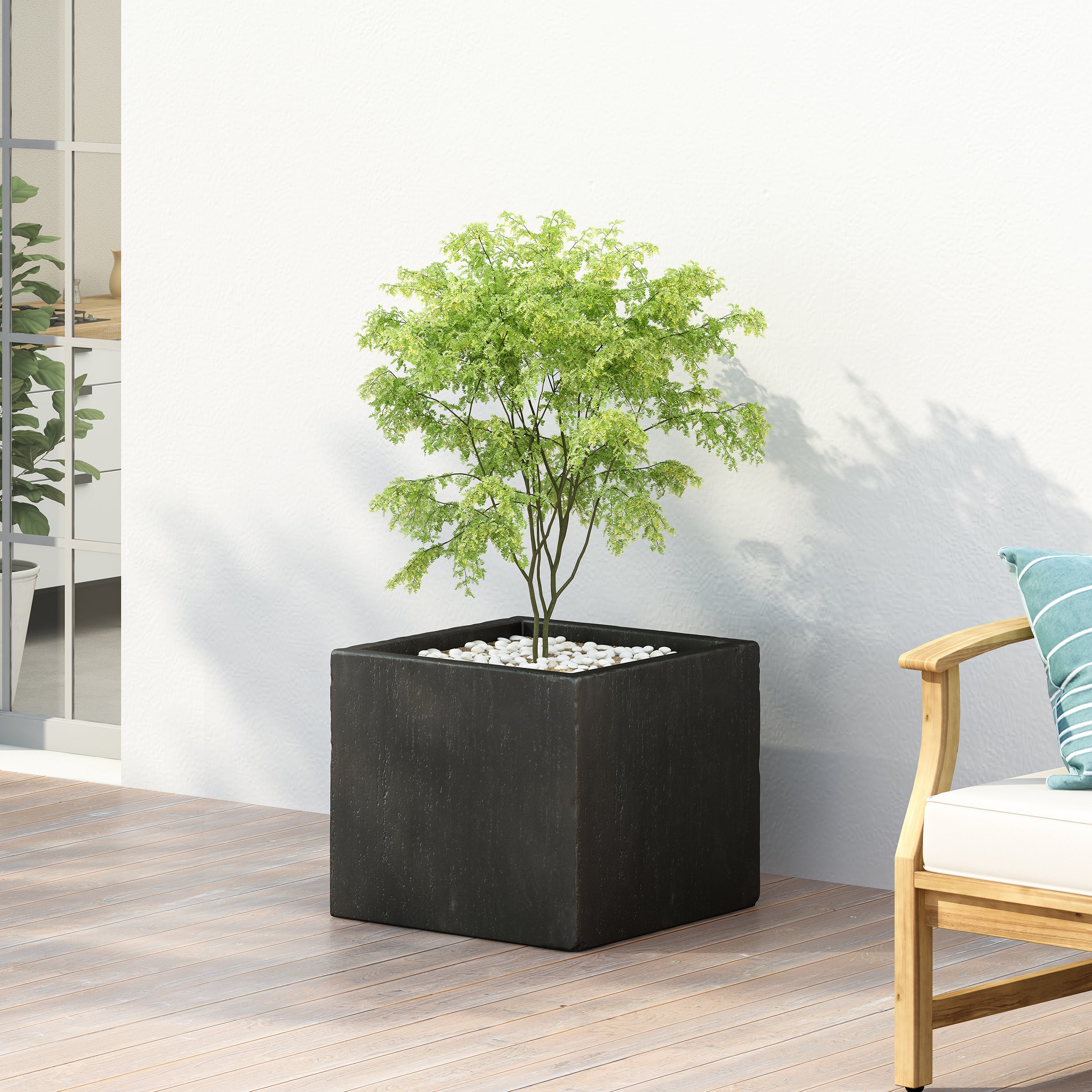 Fardeen Outdoor Modern Cast Stone Square Planter