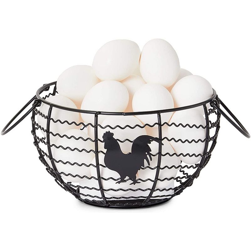 Wire Egg Collecting Basket， Farmhouse Kitchen Organizer (Black， 8.2 x 8.2 x 4.9 In)