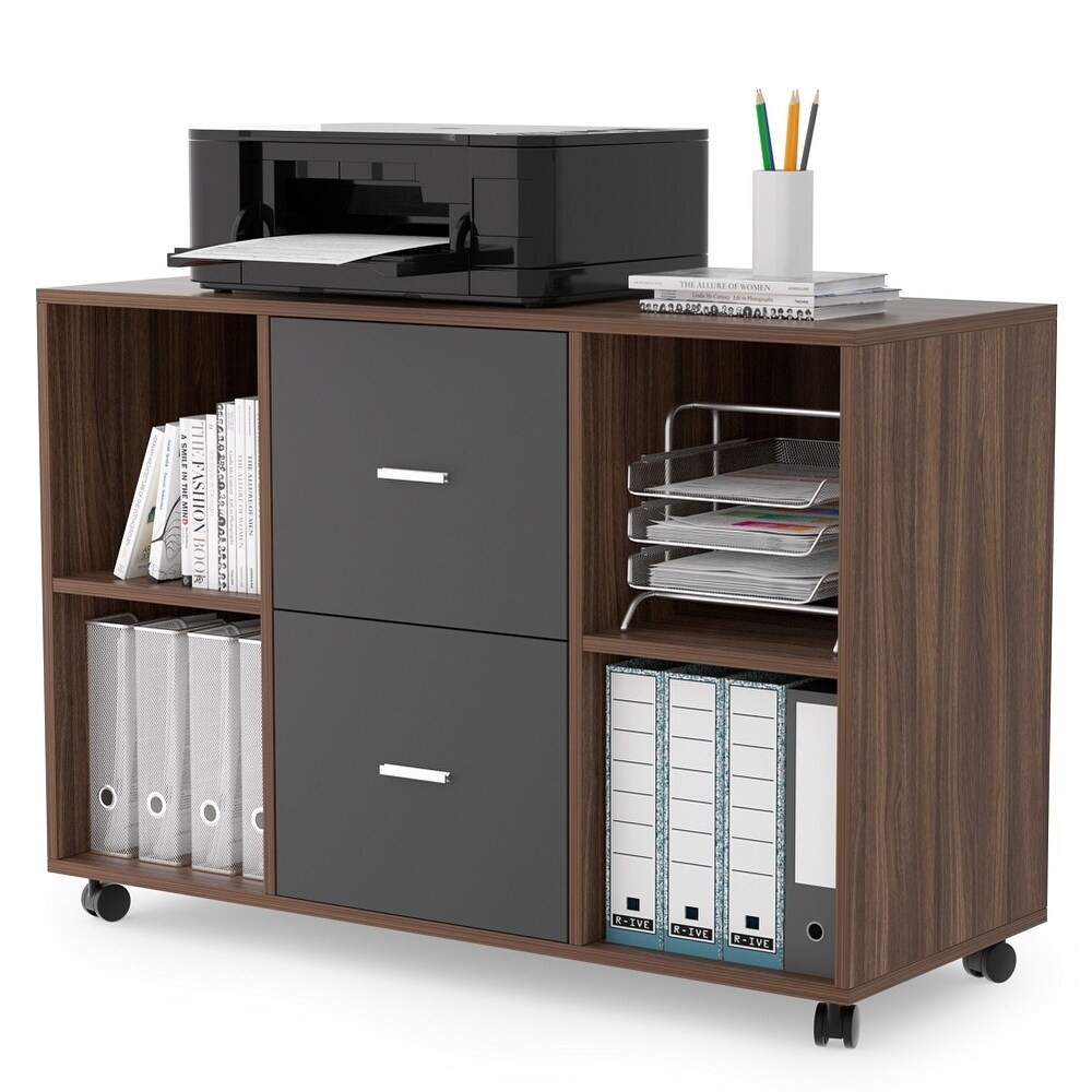 Mobile Filing Cabinet with 2 Drawers and 4 Open Storage Shelves