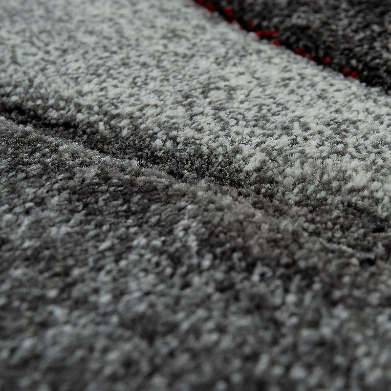 Grey Red Area Rug for Living Room Modern with Abstract Waves