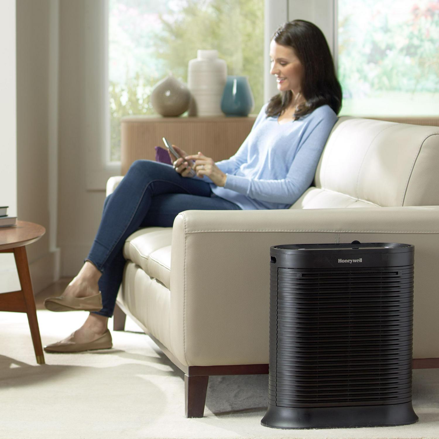 Honeywell HEPA Air Purifier， Bluetooth Smart for Extra Large Rooms (465 sq.ft)， HPA8350B， Black