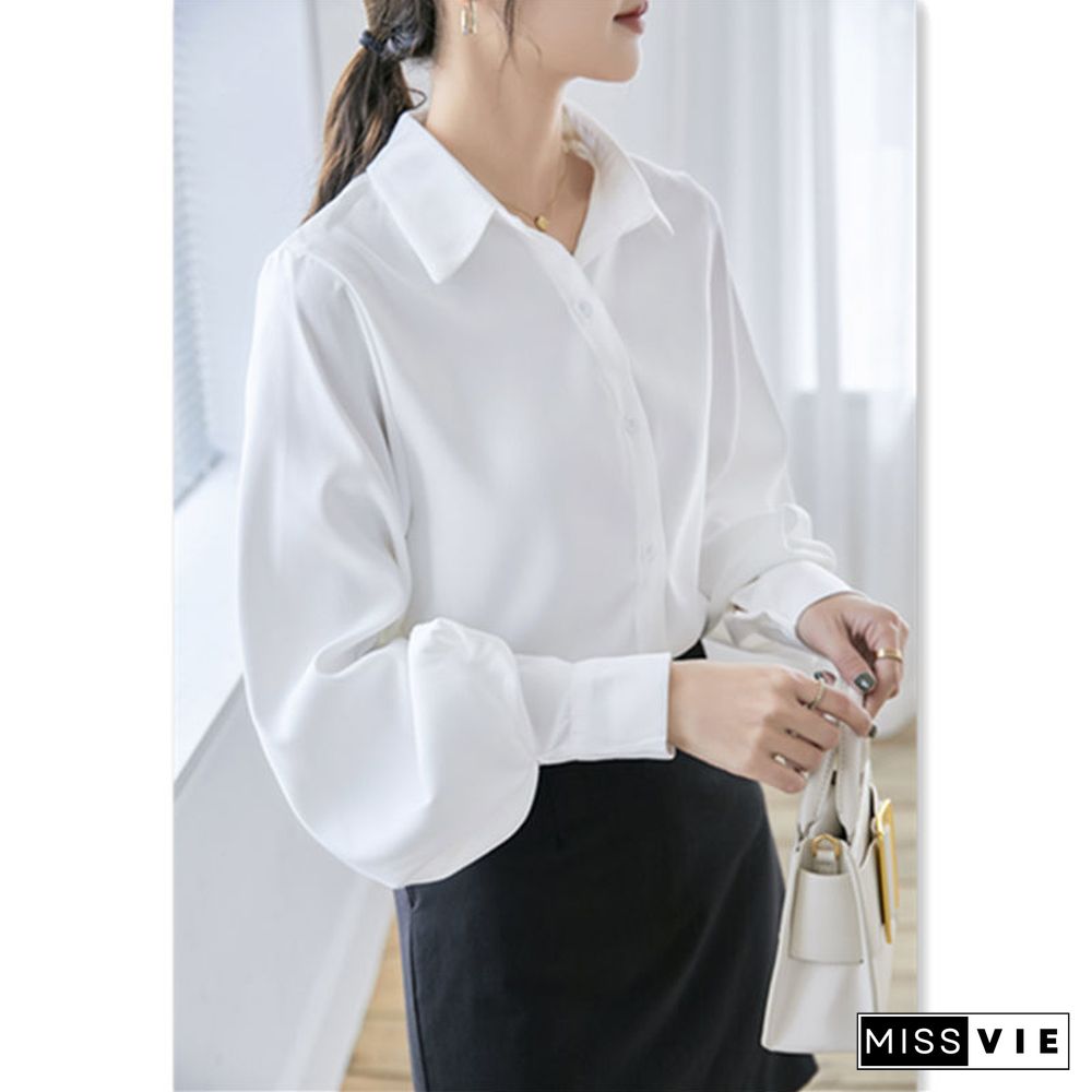 Womens Ladies OL Office Shirts Long Sleeve V Neck Sleeve Tops Chic Blouse Plus