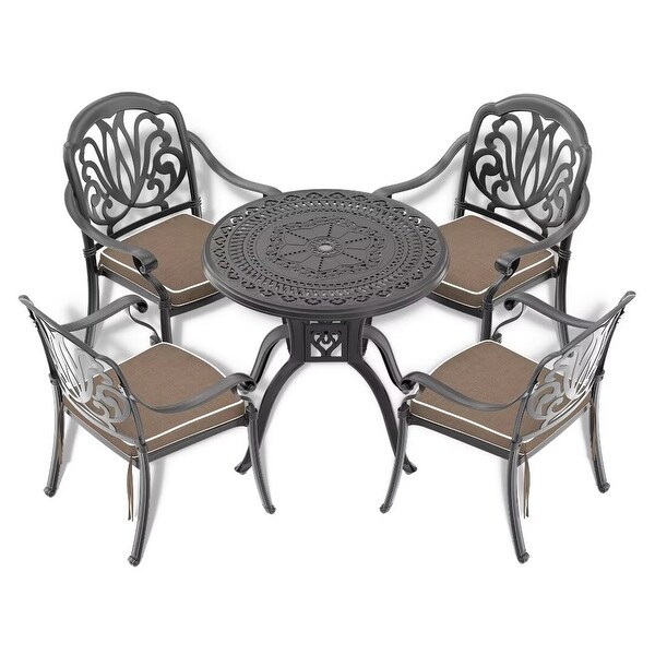 Cast Aluminum Patio Dining Table with Black Frame and Umbrella Hole