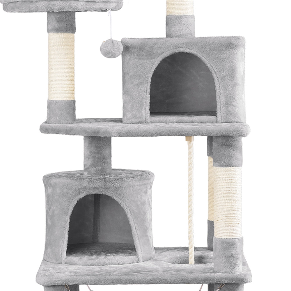 SMILE MART 62.2" Double Condo Cat Tree and Scratching Post Tower, Light Gray