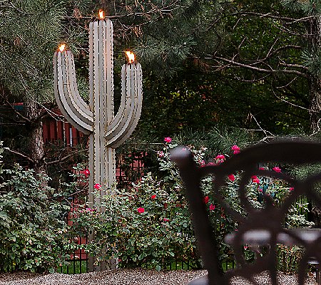 Desert Steel 5' Saguaro Garden Cactus Statue and Tiki Torch