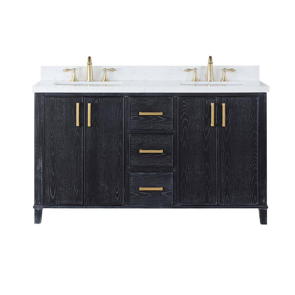 Altair Weiser 60 in. W x 22 in. D Double Sink Bath Vanity in Black Oak with White Composite Stone Top without Mirror 549060-BO-AW-NM