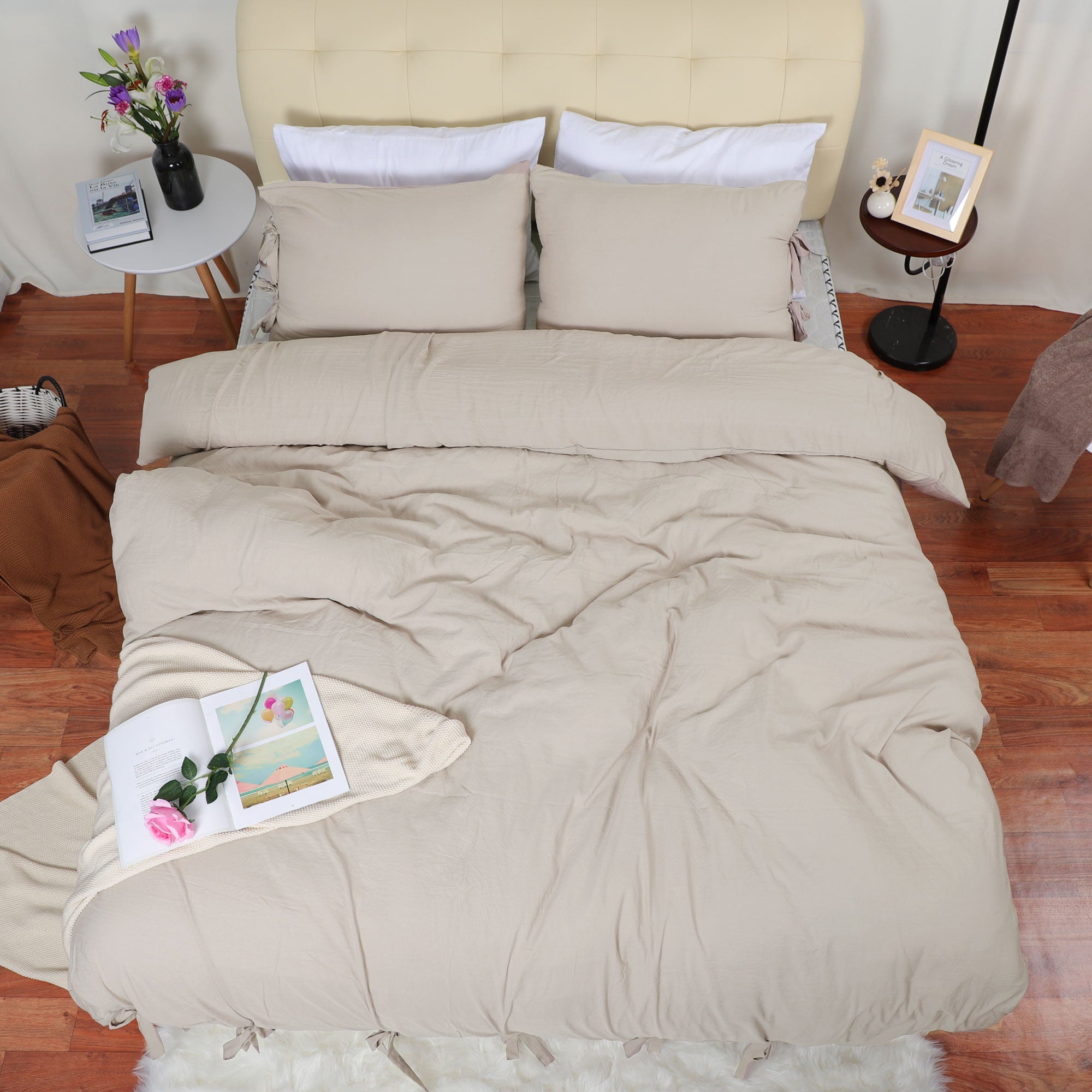 PiccoCasa King Size Duvet Cover Set Quilt Cover and Sham Bedding Set， Tan