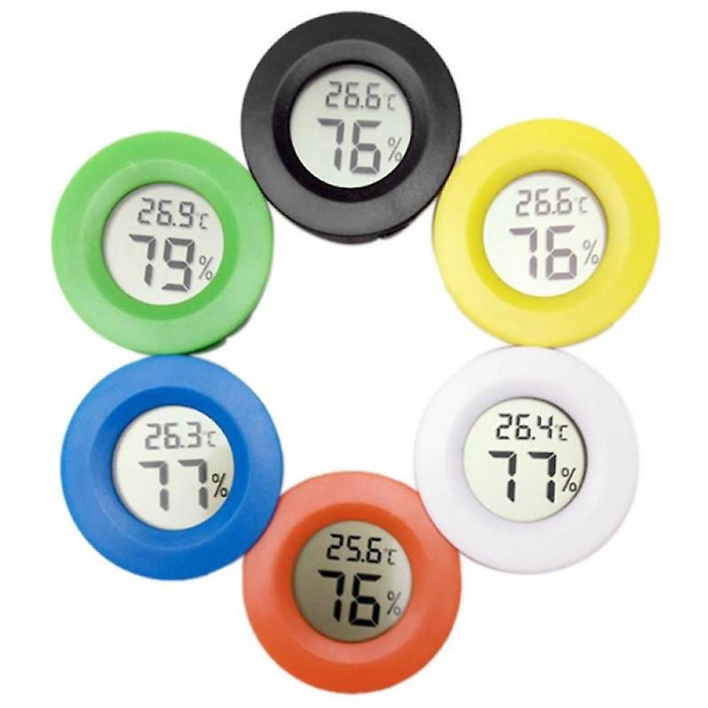 Round Mini Thermometer Hygrometer Lcd Digital Temperature Humidity Fridge Meter Detector 6 Colors Indoor Instrument For Home 1pc