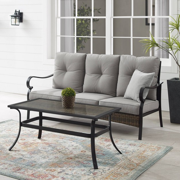 2pc Dahlia Outdoor Steel Conversation Set Taupe matte Black Crosley