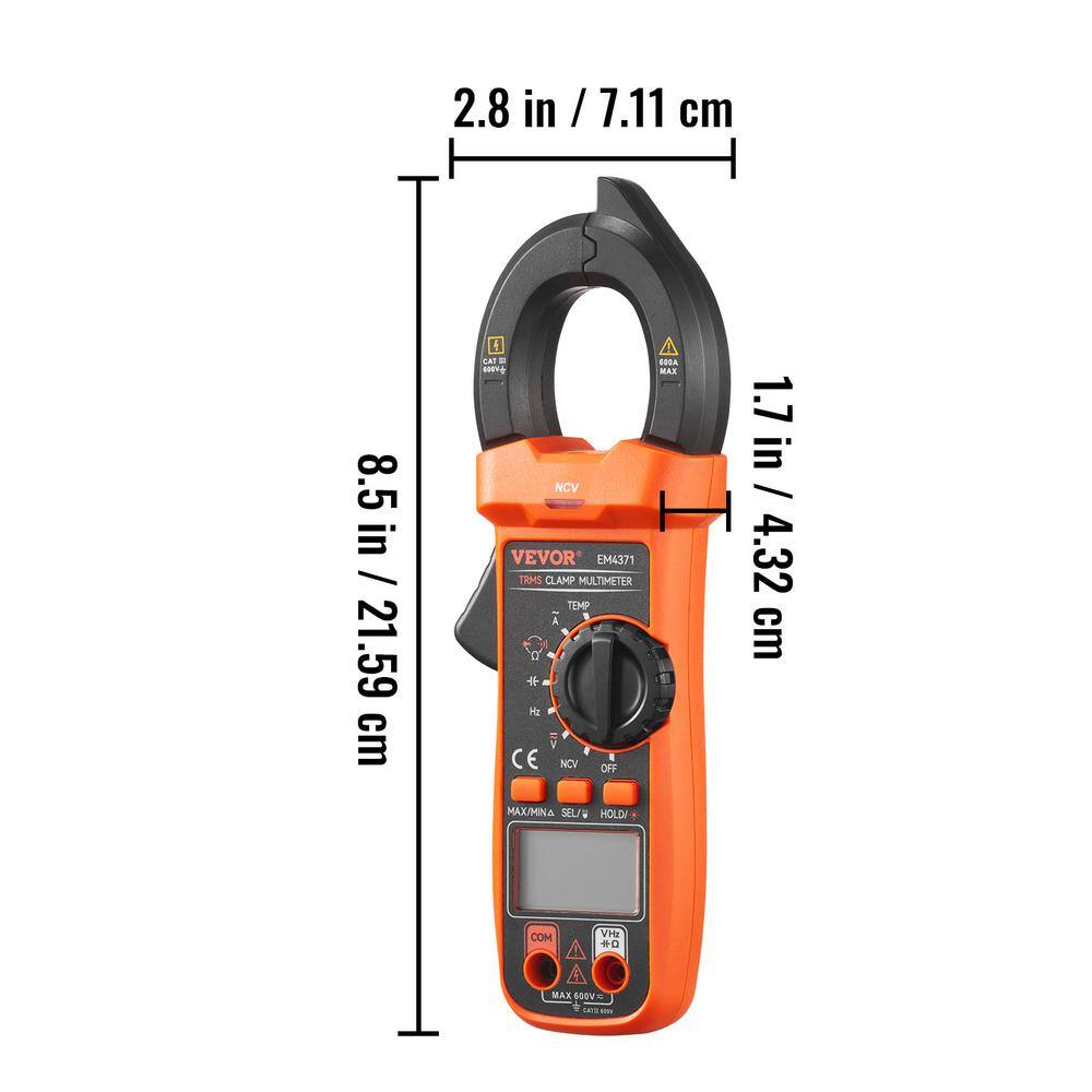 VEVOR 600 Amp Digital Clamp Meter DCAC Multimeter True RMS Auto Ranging 4000 Max Reading NCV Measurement LED Backlight QXBFZDKCWAC60TQ7CV0