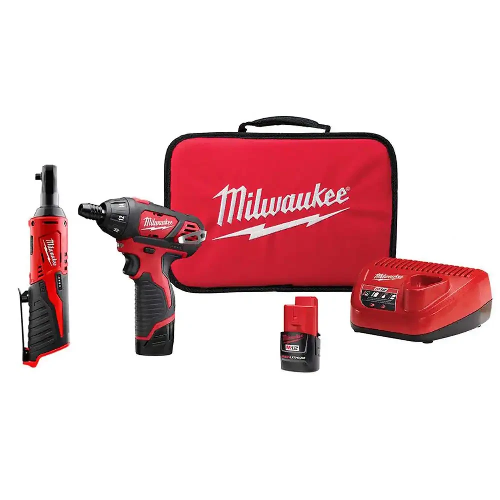 Milwaukee M12 12-Volt Lithium-Ion Cordless 1/4 in. Hex Screwdriver And 1/4 in. Ratchet Combo Kit (2-Tool)