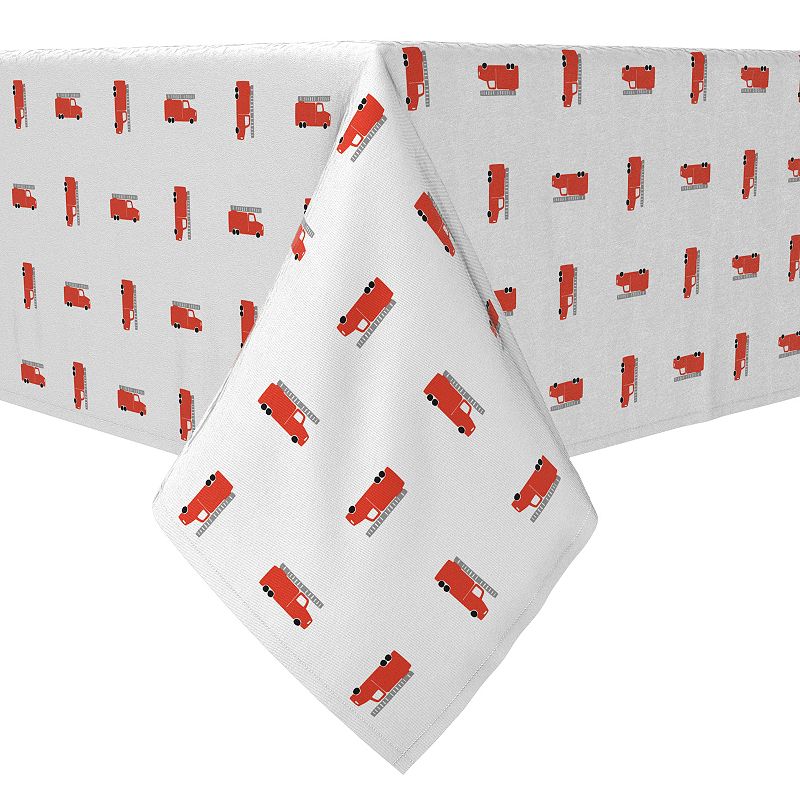 Square Tablecloth， 100% Cotton， 60x60， Fire Engine Pattern