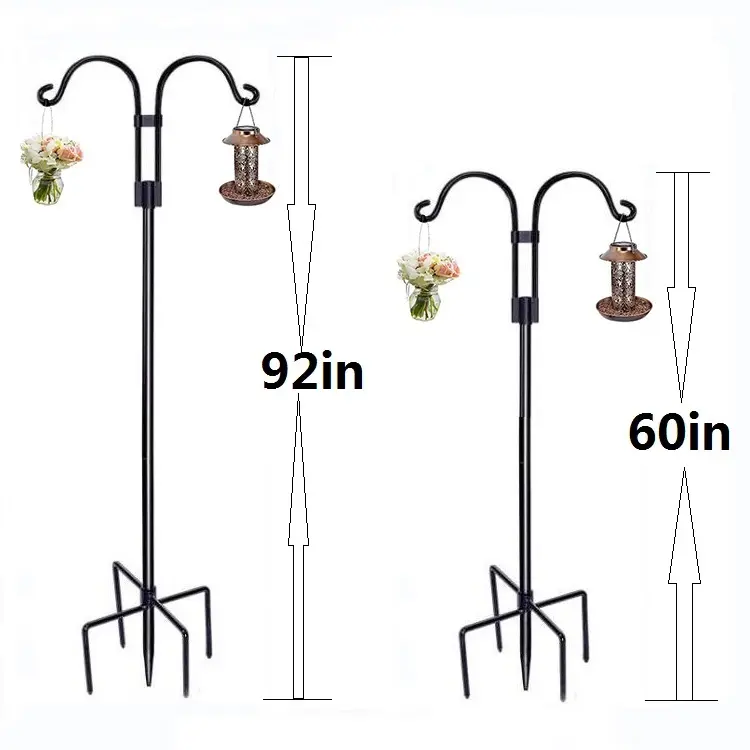 Factory Supply Outdoor Double Arms Bird Feeders Hooks Adjustable Garden Hanging Holder Gift Metal Shepherd Hook For Bird Feeder