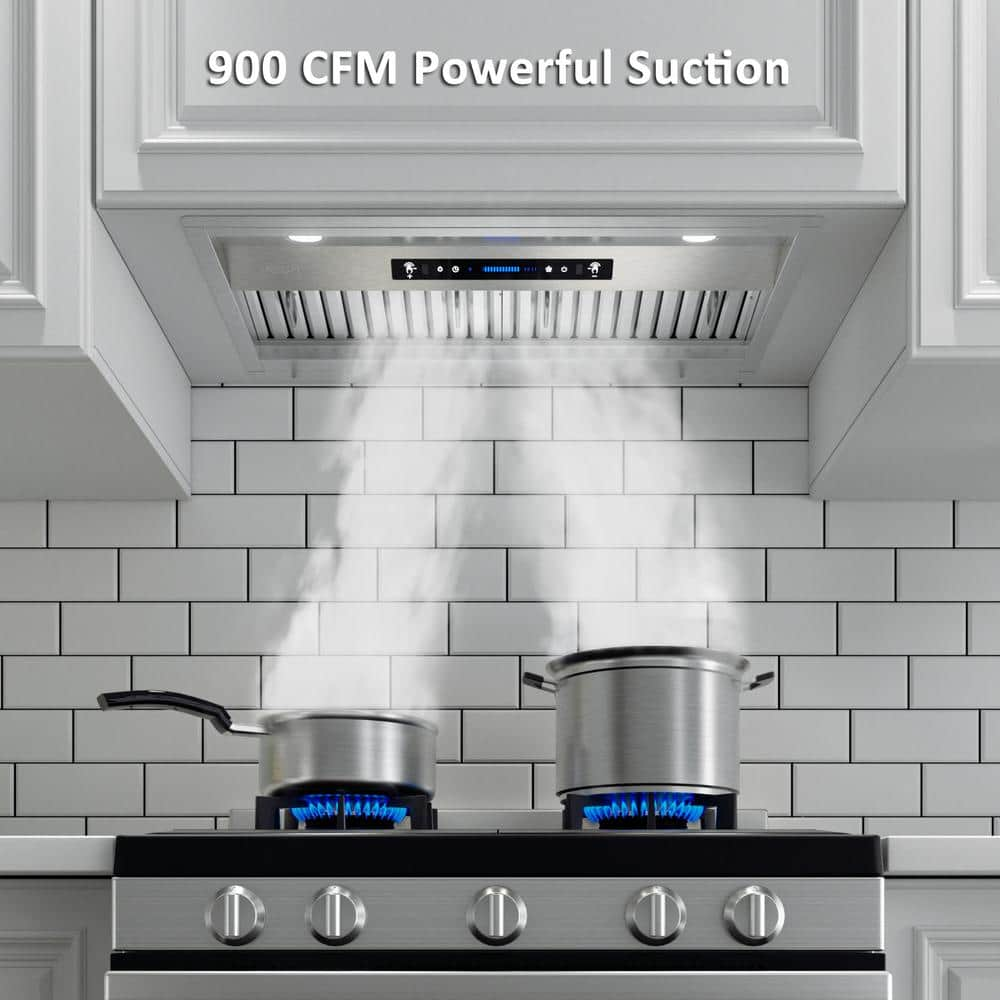 iKTCH 30 in 900 CFM Ducted Insert with LED 4 Speed Gesture Sensing and Touch Control Panel Range Hood in Stainless Steel