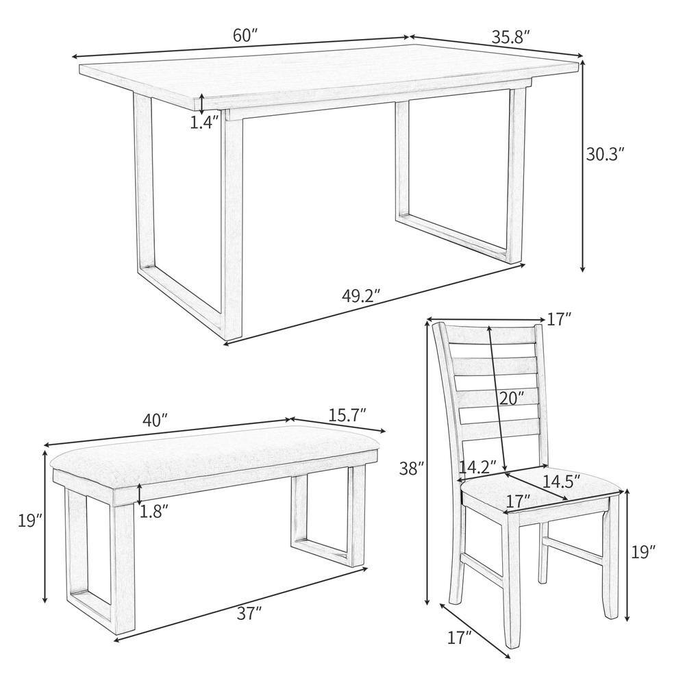 Harper  Bright Designs 6-Piece Rrectangle Wood Top Gray Dining Table Set with 4 Chairs and Bench XW009AAE