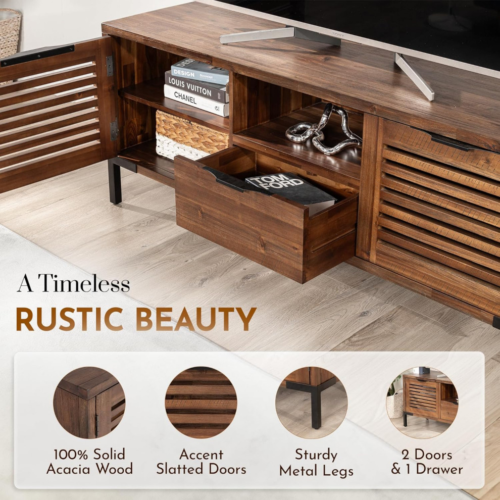 Rustic TV Stand  Louvered Cabinet Doors  ampDrawer With Metal Handles   Rustic   Entertainment Centers And Tv Stands   by Decor Love  Houzz