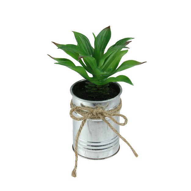 Tropical Artificial Foliage In Tin Planter - Green/silver