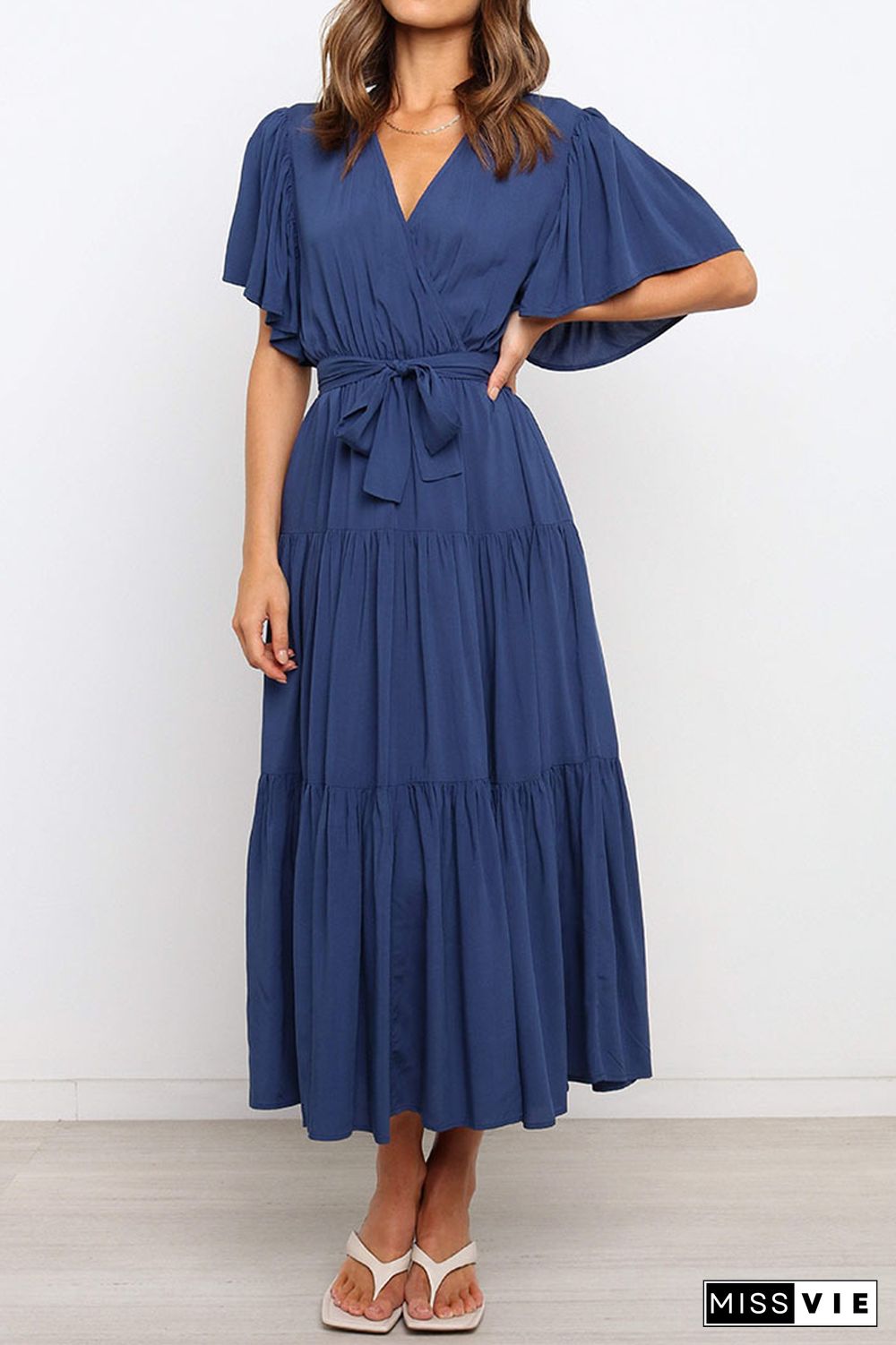 KarliDress Solid Ruffles Belted Maxi Dress P12790