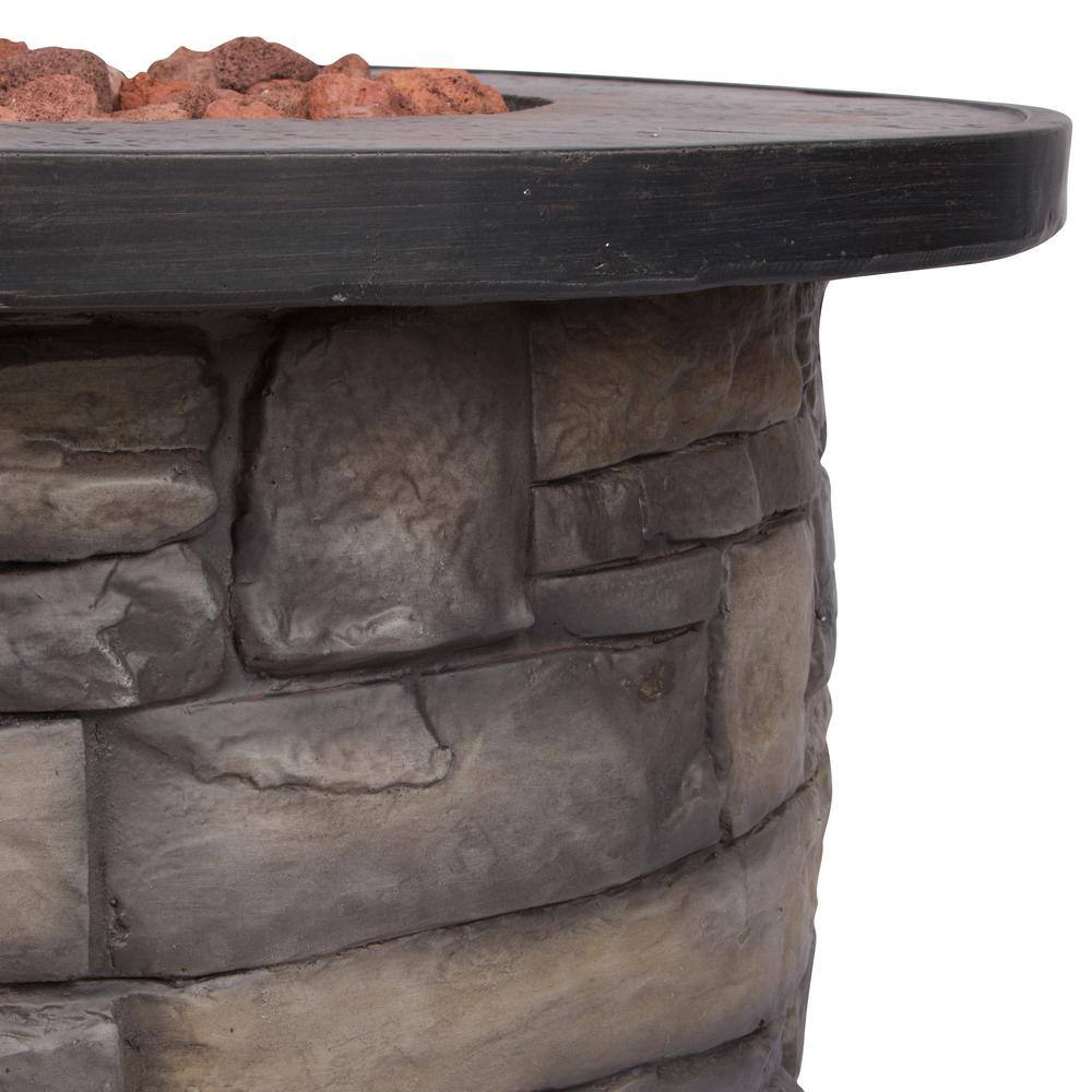 Shine Company Sevilla Round Outdoor Propane Gas Stone Fire Pit Table with Lava Rock 35 in. Dia 6101SC