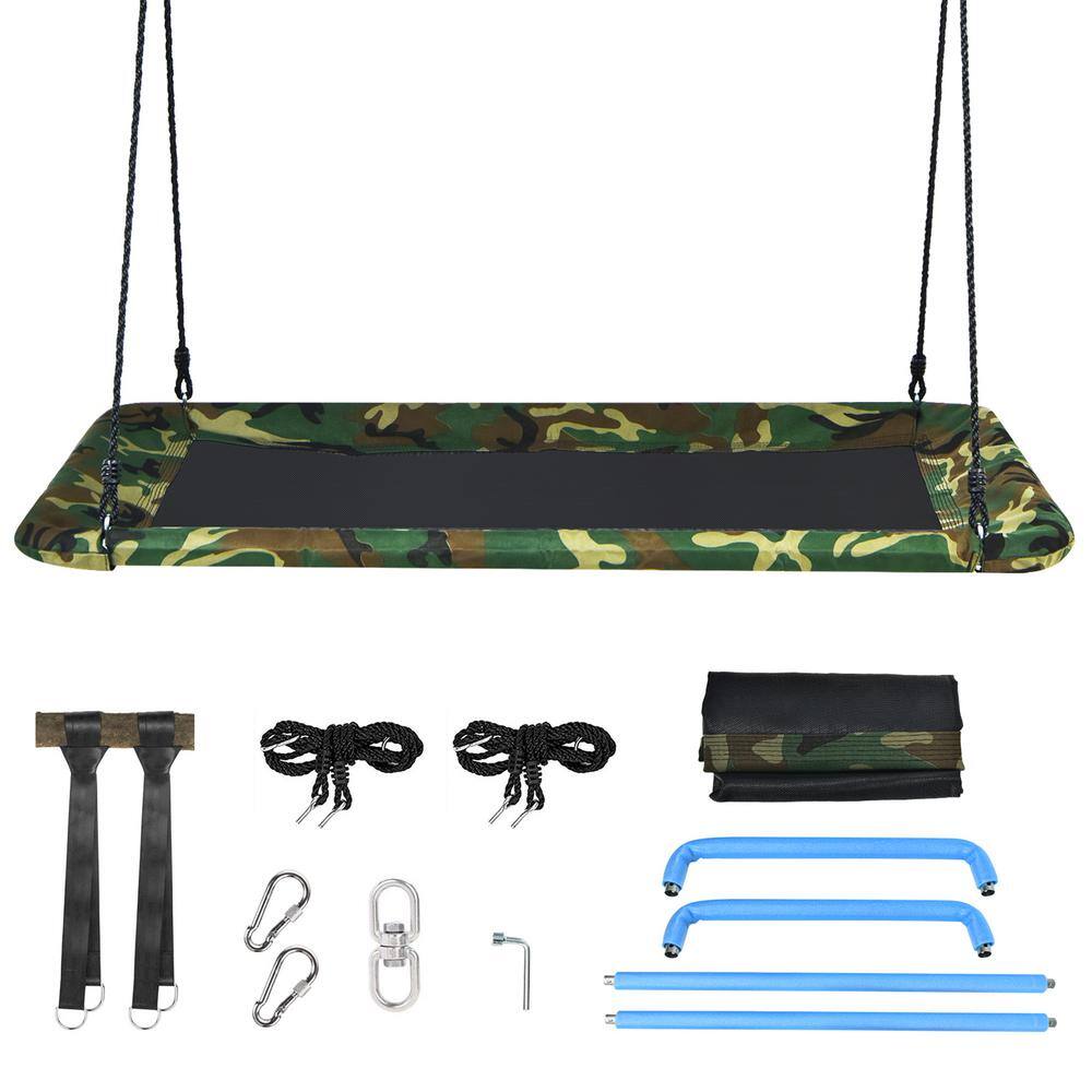 Gymax 60 in. Green Kids Giant Tree Rectangle Swing 700 lbs. wAdjustable Hanging Ropes Camo GYM08276