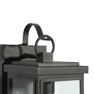 LNC Modern Matte Black 1-Light Outdoor Wall Light Classic Porch Sconce with Seeded Glass Shade Patios Exterior Wall Lamp E6Z6ZNHD1473848