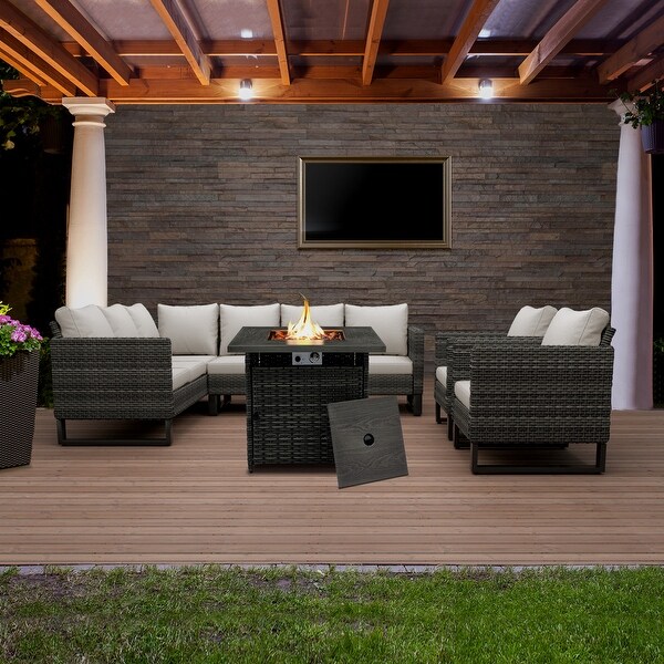 5Piece Outdoor Sectional Sofa Set with Fire Pit Table