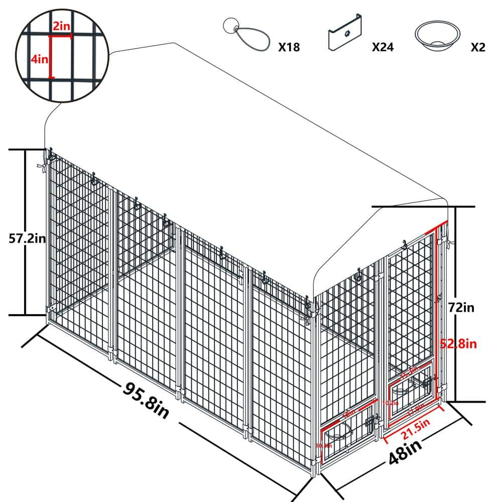 VEIKOUS 4 ft. x 8 ft. Outdoor Dog Kennel In-Ground Fence with Rotating Feeding Door and Cover, Coverage Area 0.0007-Acre PS0101-02