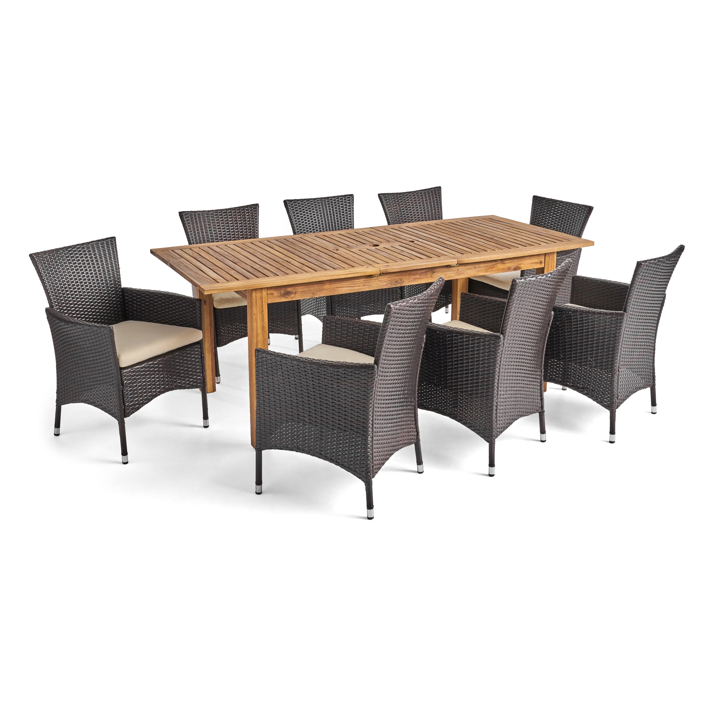 Saluda Outdoor Wood and Wicker Expandable Dining Set