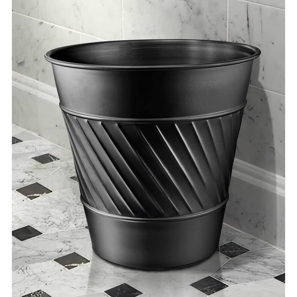 Monarch Abode Handcrafted Crest and Wave Embossed Metal Wastebasket (Black) 39128