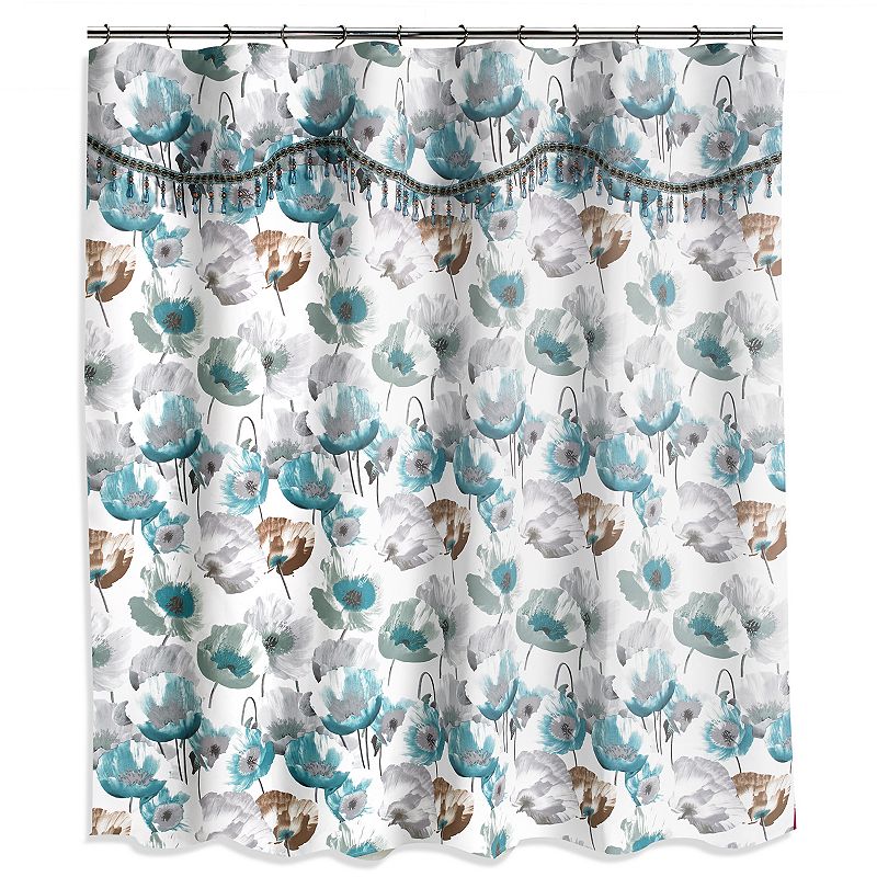 Poppy Fields Shower Curtain with Attached Valance