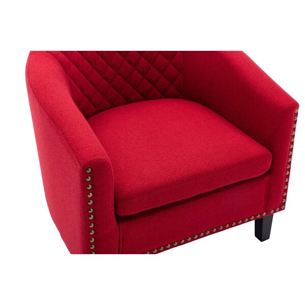 accent Barrel chair living room chair with nailheads and solid wood legs