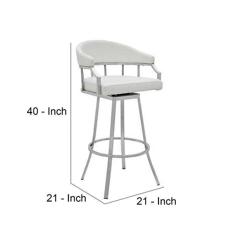 30 Inch Leatherette Back Barstool with Metal Frame， White