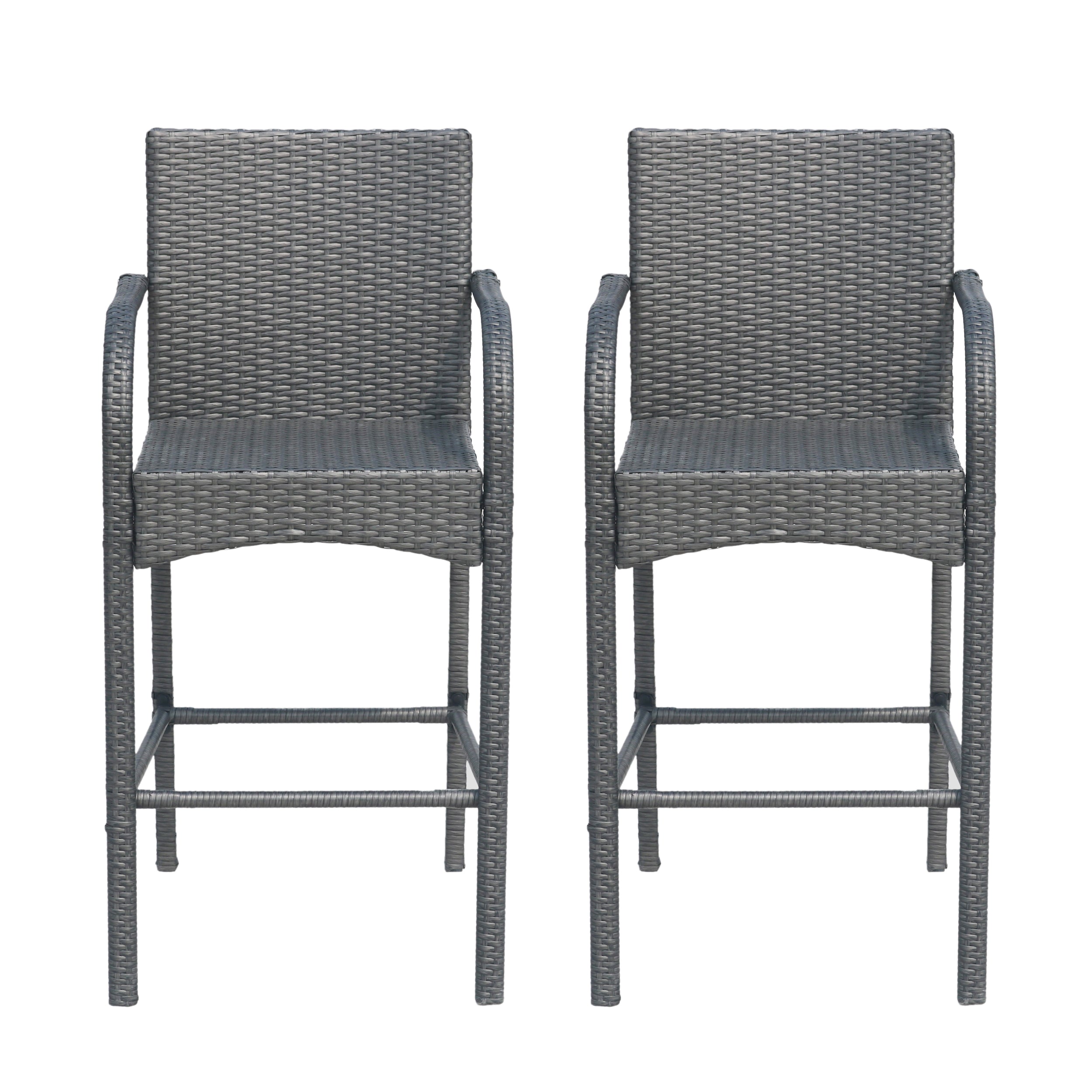 Iremide Outdoor Wicker Barstool Chair (Set of 2)