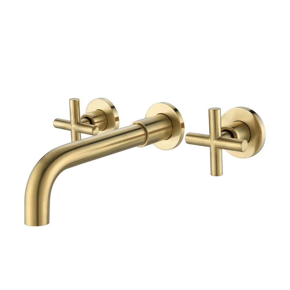 WELLFOR Rustproof Cross Double Handle Wall Mounted Faucet in Brushed Gold WA8008BG